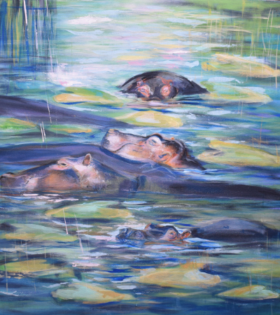 happy hippos painting