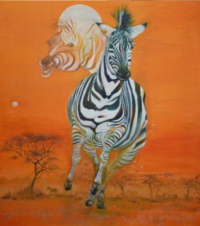 zebra in flight painting