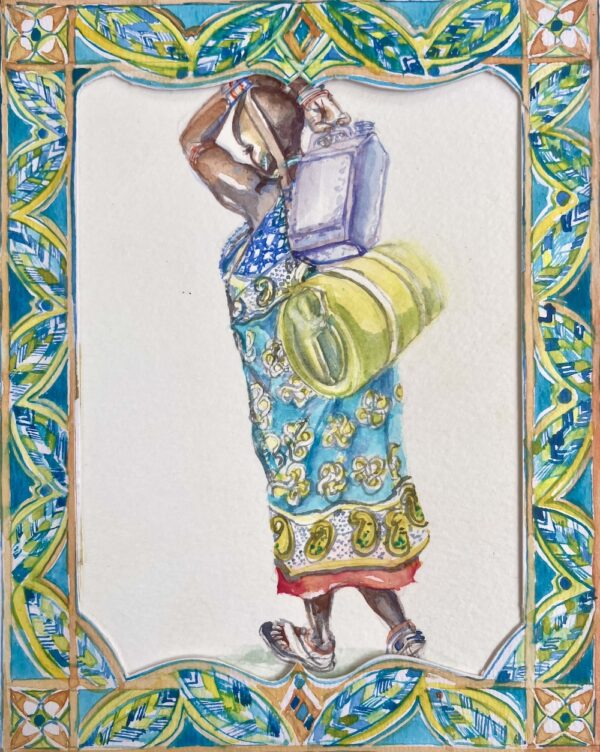 painting of african lady carrying water